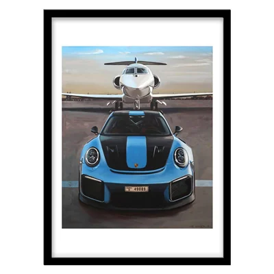 ‌‌‌‌تابلو دکوراتیو مدل نقاشی پورشه و هواپیما کد 2268