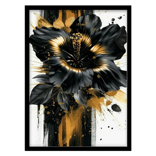 تابلو مدل نقاشی گل مشکی و طلایی کد 3373 | تابلو فریم‌چاپ، تابلو بوم