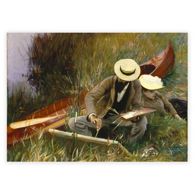 تابلو فرش مدل مرد نقاش و منظره مرداب کد 017